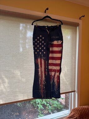 Kids Navy Blue American Flag Print Pants